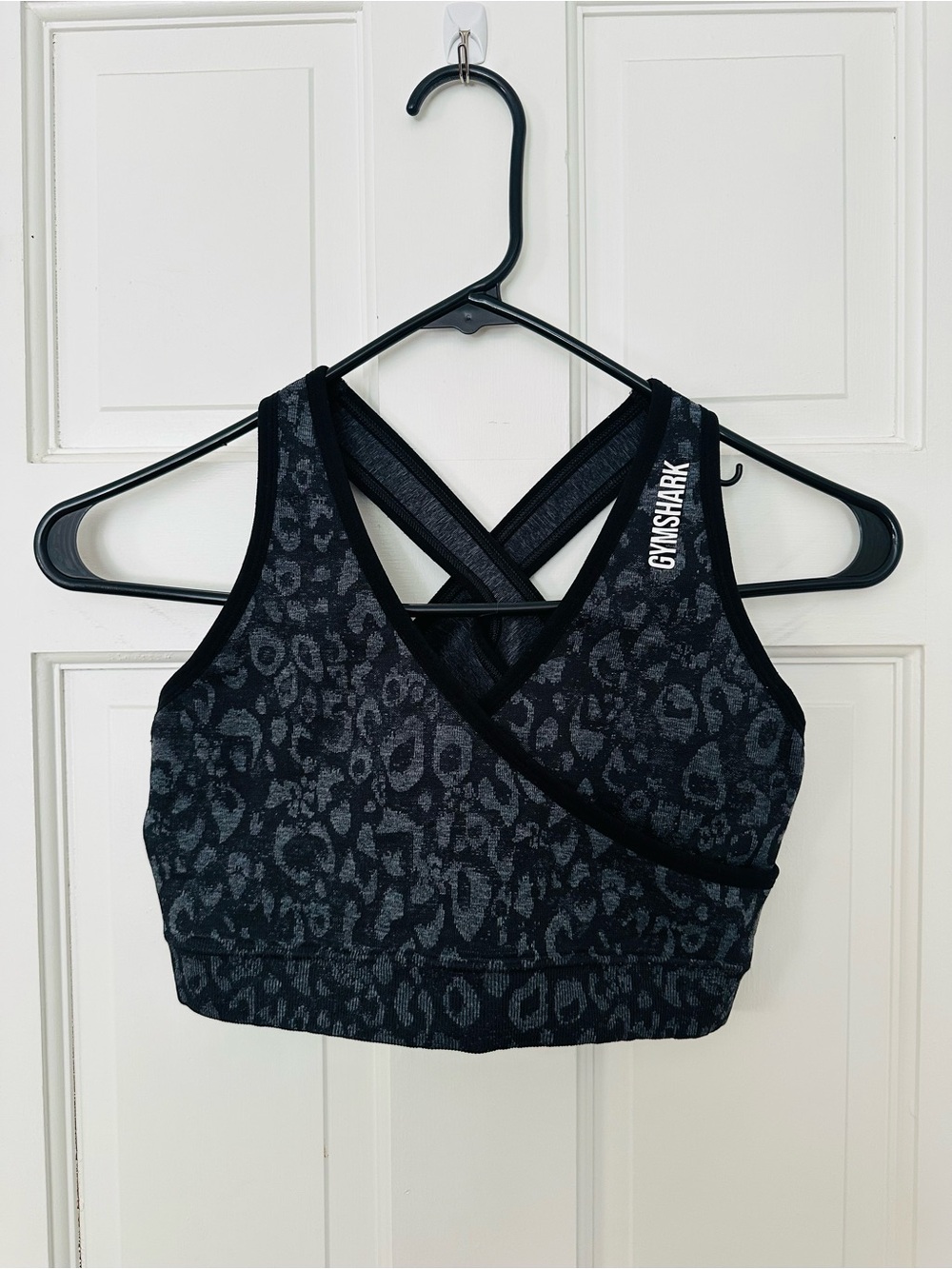 Gymshark Charcoal Black Leopard-Print Crossback Sports Bra